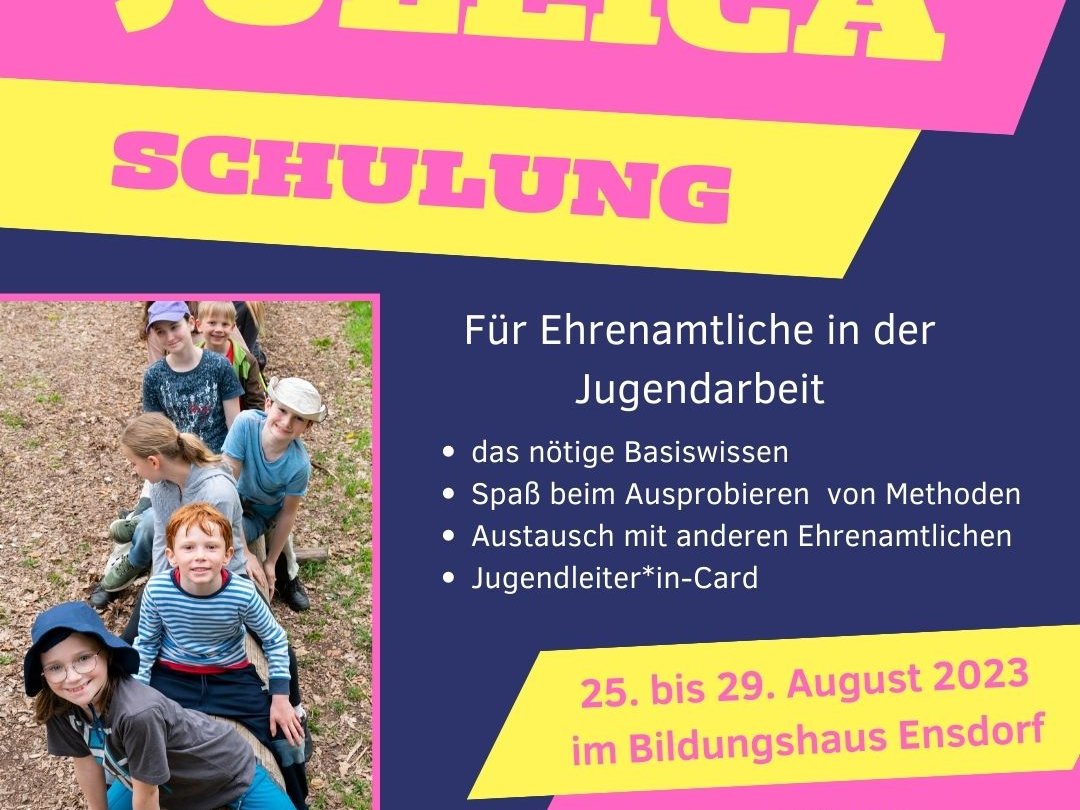 JULEICA Schulung für Ehrenamtliche in der Jugendarbeit vom 25.-29. August 2023 in Ensdorf, Kinder spielen im Vordergrund.
