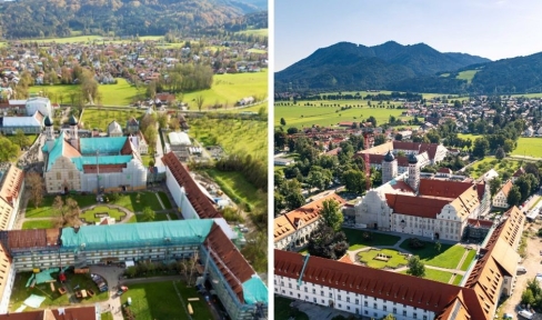Zweiter Unwetterjahrestag Kloster Benediktbeuern 2025, Vergleichende Klosteransicht 2023 und 2025