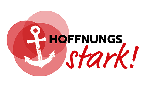 Rote Kreise mit einem Anker und dem Wort hoffnungsstark