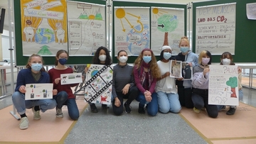 Die Schülerinnen der Marie-Kahle-Schule präsentieren ihre Agenda gegen den Klimawandel.